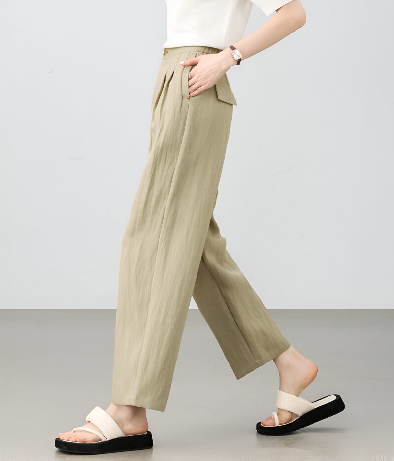 High Waist Linen Blend Straight Pants for Women – Casual Office Style - Image 4