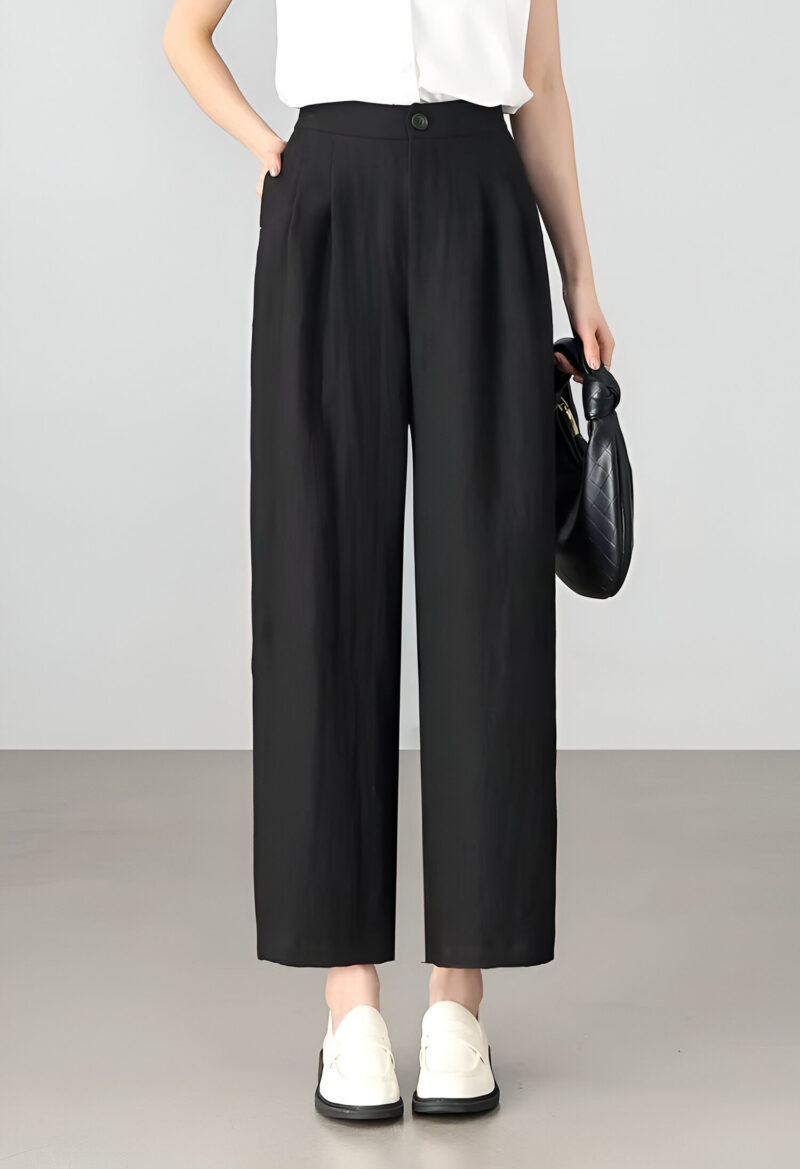 High Waist Linen Blend Straight Pants for Women – Casual Office Style - Image 7
