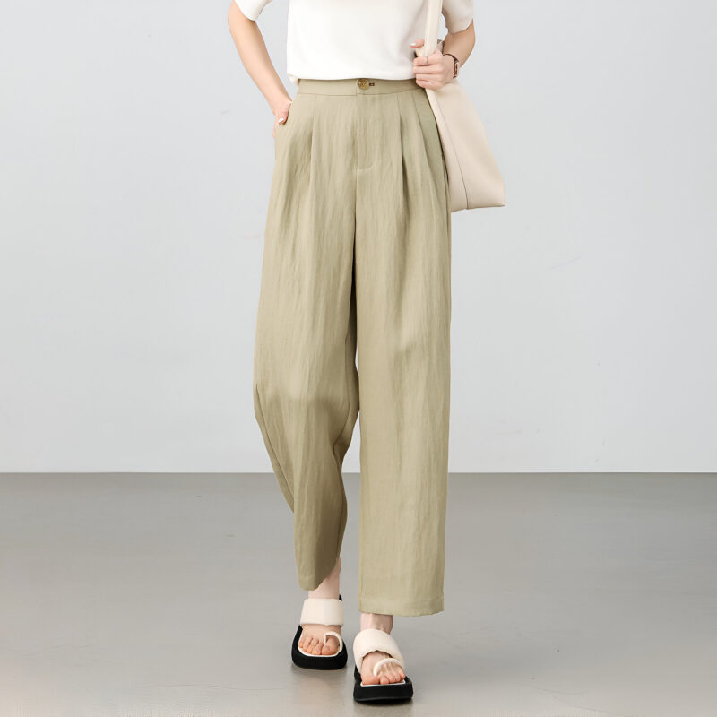 High Waist Linen Blend Straight Pants for Women – Casual Office Style