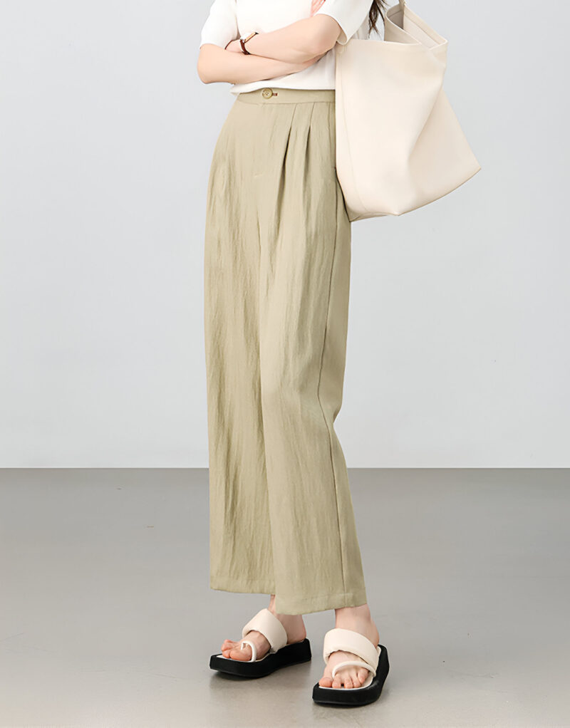 High Waist Linen Blend Straight Pants for Women – Casual Office Style - Image 3