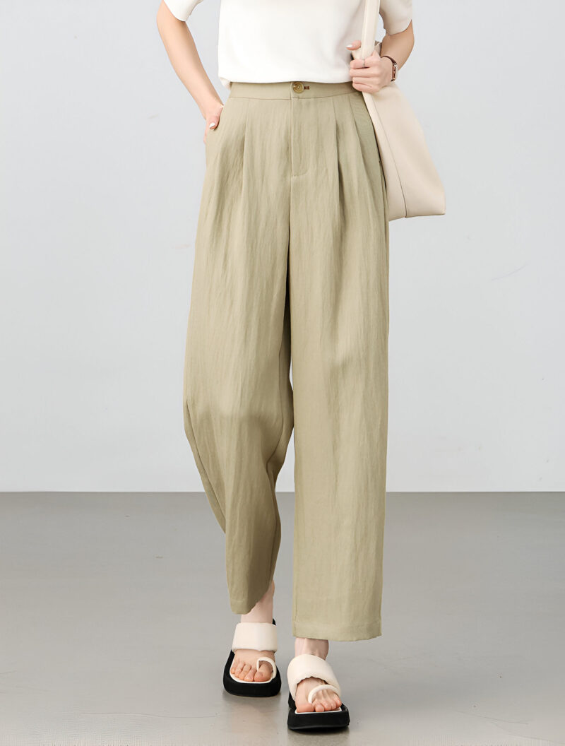 High Waist Linen Blend Straight Pants for Women – Casual Office Style - Image 2
