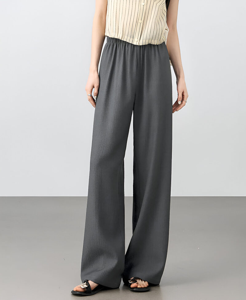 Women's Wool Blend Straight Pants – High Waist, Pleated, Full-Length - Image 2