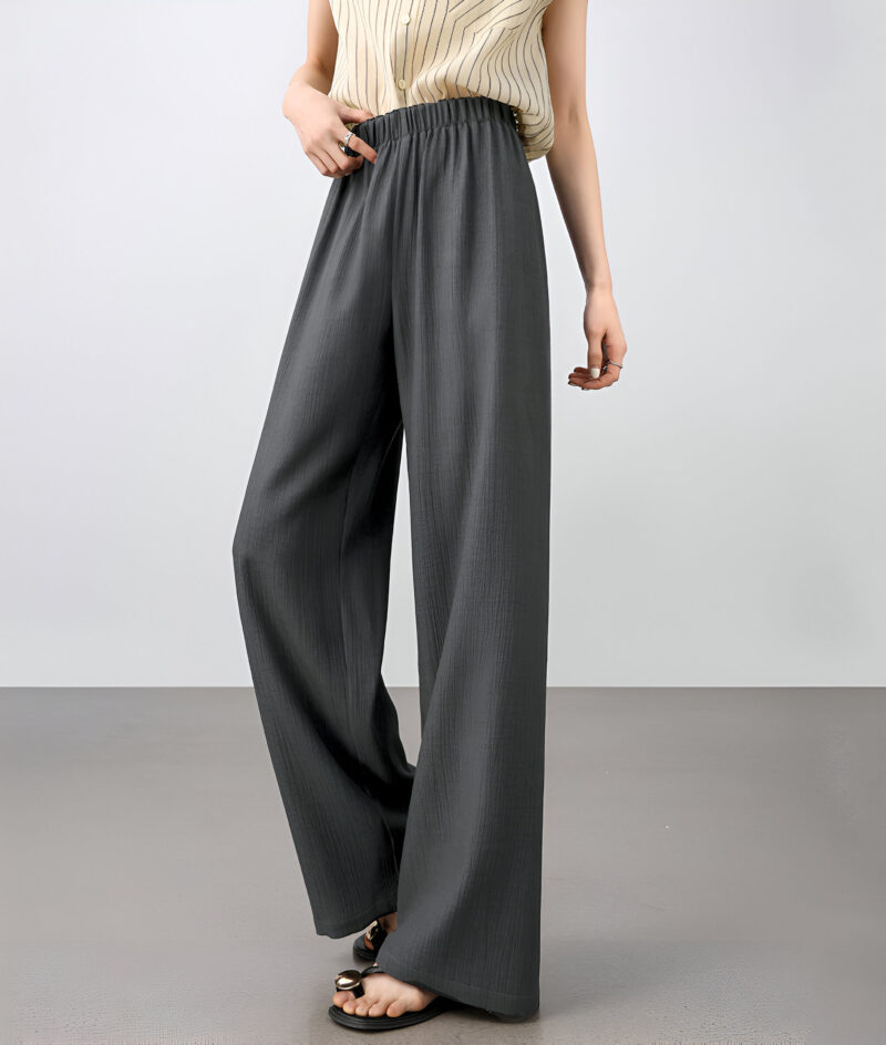 Women's Wool Blend Straight Pants – High Waist, Pleated, Full-Length - Image 3