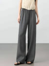 Women's Wool Blend Straight Pants – High Waist, Pleated, Full-Length