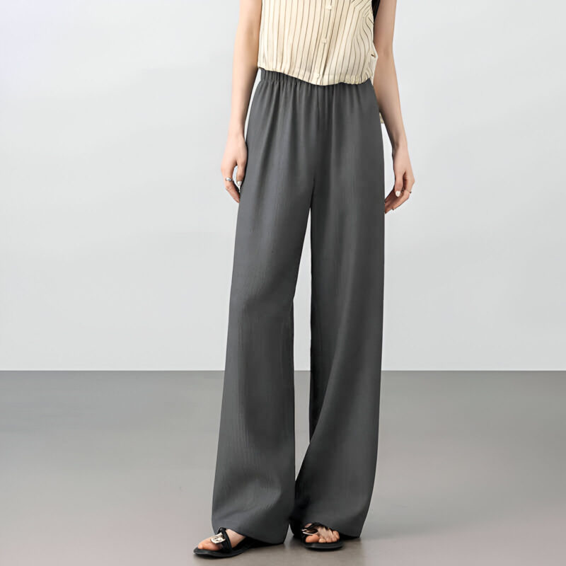 Women's Wool Blend Straight Pants – High Waist, Pleated, Full-Length