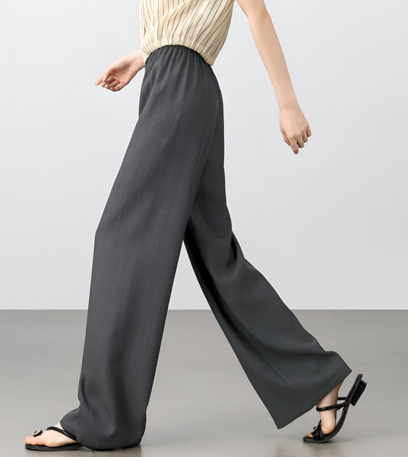 Women's Wool Blend Straight Pants – High Waist, Pleated, Full-Length - Image 4