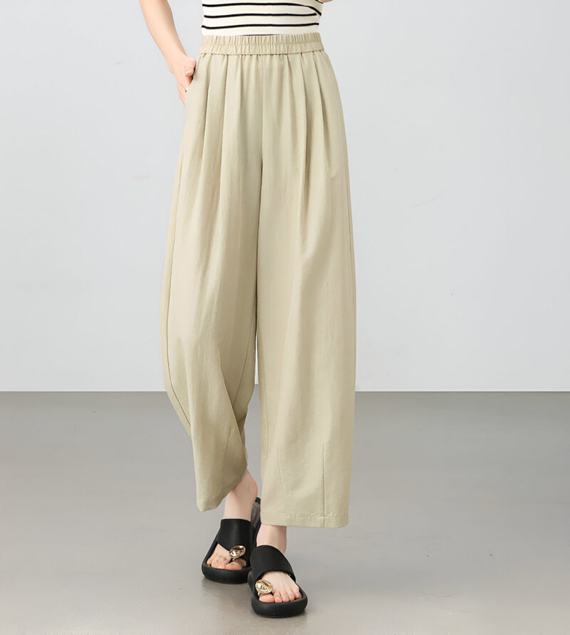 Women's Wide-Leg Lyocell Ankle Pants – High Waist, Spring/Summer Office Look - Image 2