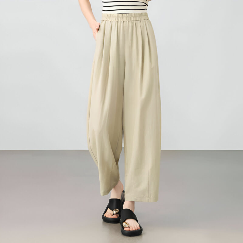 Women's Wide-Leg Lyocell Ankle Pants – High Waist, Spring/Summer Office Look