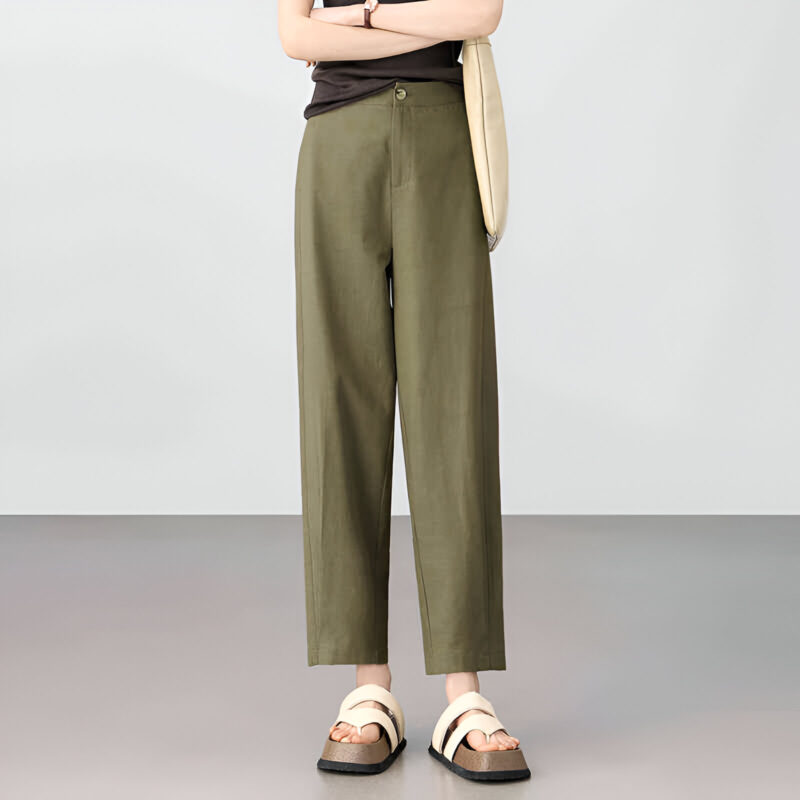 High-Waist Lyocell Cotton Office Pants for Women – Ankle-Length, Straight Fit