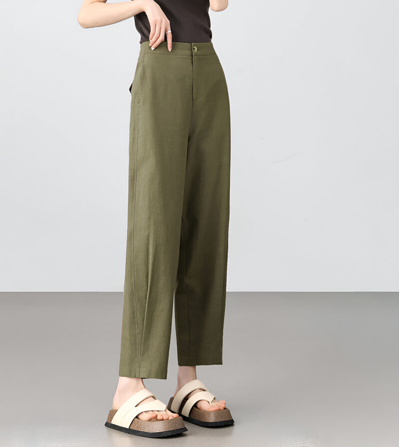 High-Waist Lyocell Cotton Office Pants for Women – Ankle-Length, Straight Fit - Image 4