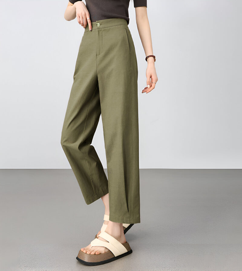 High-Waist Lyocell Cotton Office Pants for Women – Ankle-Length, Straight Fit - Image 2