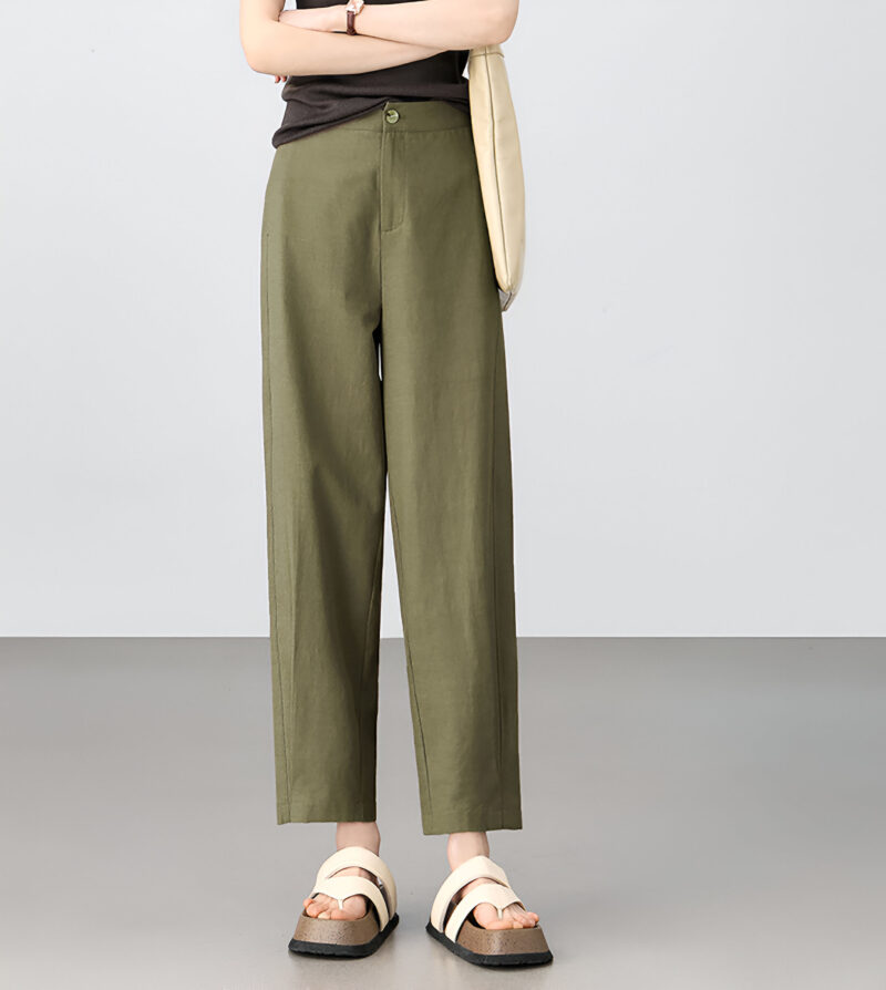 High-Waist Lyocell Cotton Office Pants for Women – Ankle-Length, Straight Fit - Image 3