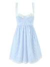 Women’s Lace Spliced Blue Striped Backless A-Line Summer Mini Dress