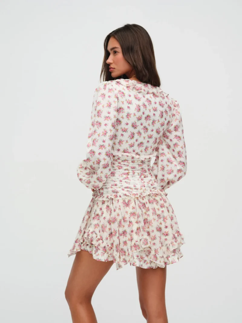 Spring Floral Ruffle Mini Dress – Boho V-Neck Long Sleeve A-Line Dress - Image 5