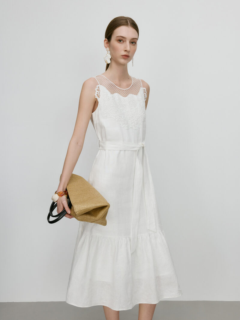 100% Linen White Sleeveless Maxi Dress - Image 2