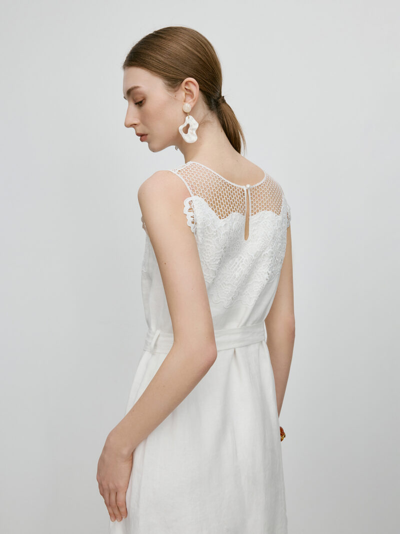 100% Linen White Sleeveless Maxi Dress - Image 5