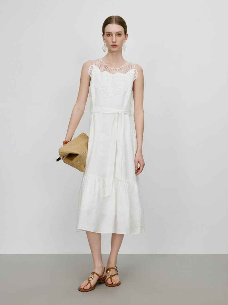 100% Linen White Sleeveless Maxi Dress - Image 4