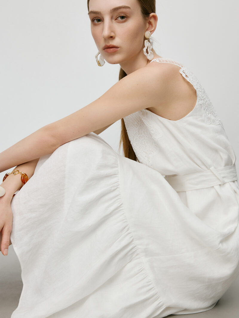 100% Linen White Sleeveless Maxi Dress - Image 3