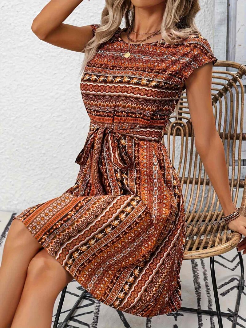 Summer Vintage Printed A-Line Midi Dress – Casual & Elegant Look - Image 4