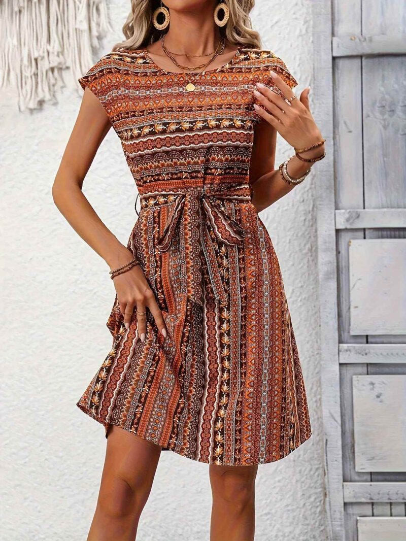 Summer Vintage Printed A-Line Midi Dress – Casual & Elegant Look - Image 3
