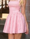 Chic Plaid A-line Mini Dress with Ribbon Straps and Backless Design