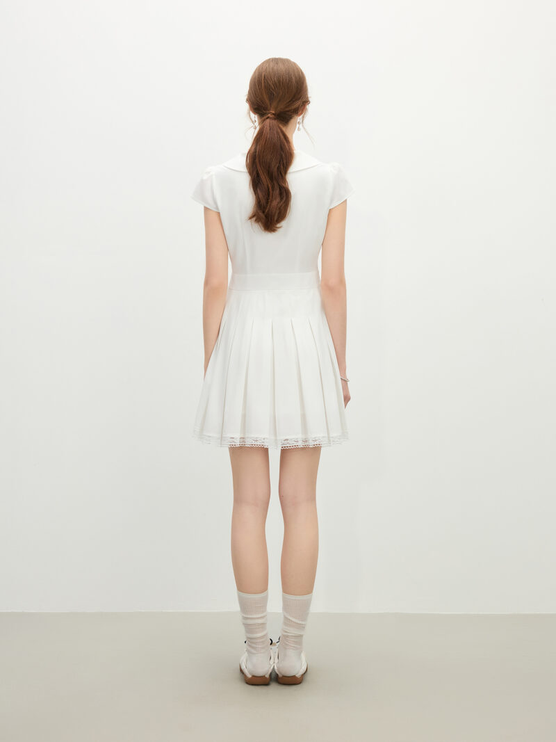Elegant Summer V-Neck Pleated Lace Dress for Women - Image 5