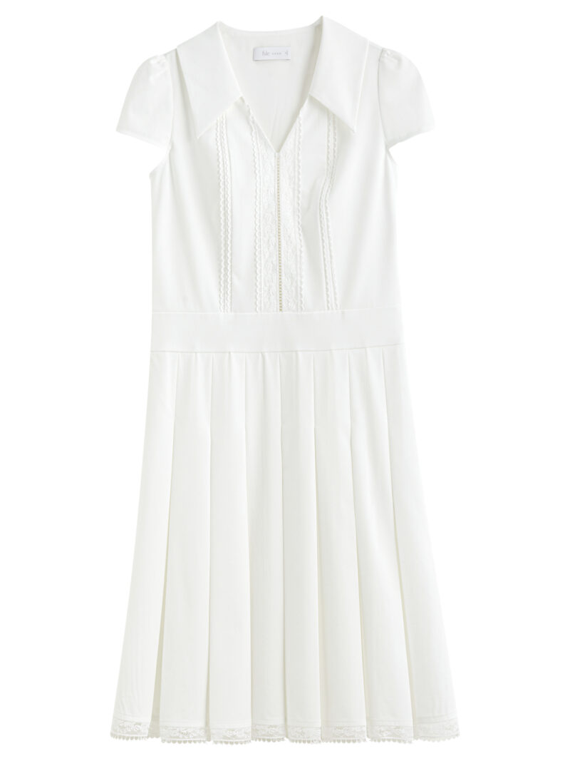 Elegant Summer V-Neck Pleated Lace Dress for Women - Image 6