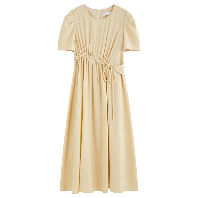 Chic Summer A-Line Dress with Drawstring Waist and Lantern Sleeves