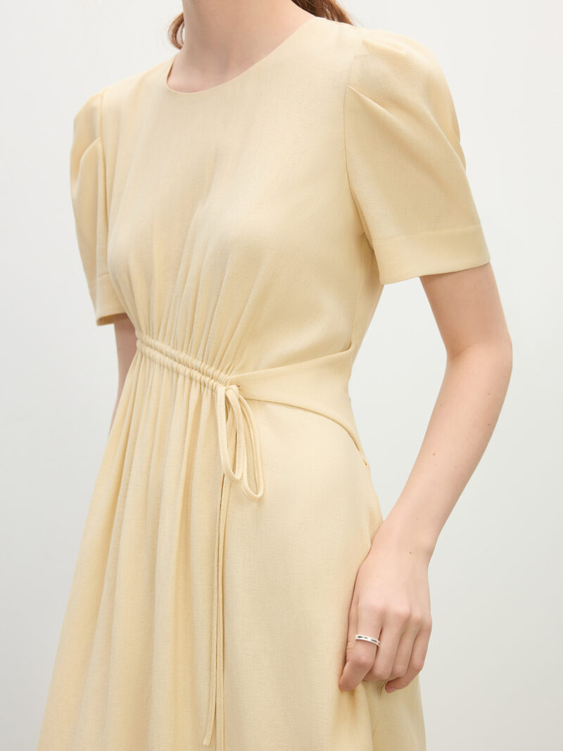 Chic Summer A-Line Dress with Drawstring Waist and Lantern Sleeves - Image 4
