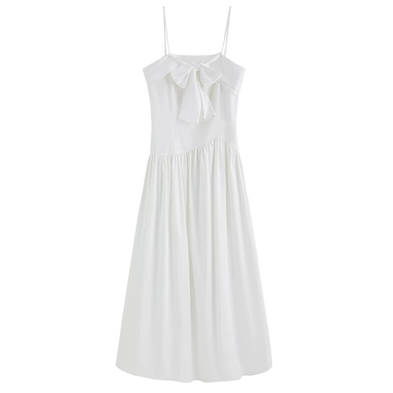 Elegant Minimalist A-Line Strappy Dress – Old Money Style, Mid-Calf Length
