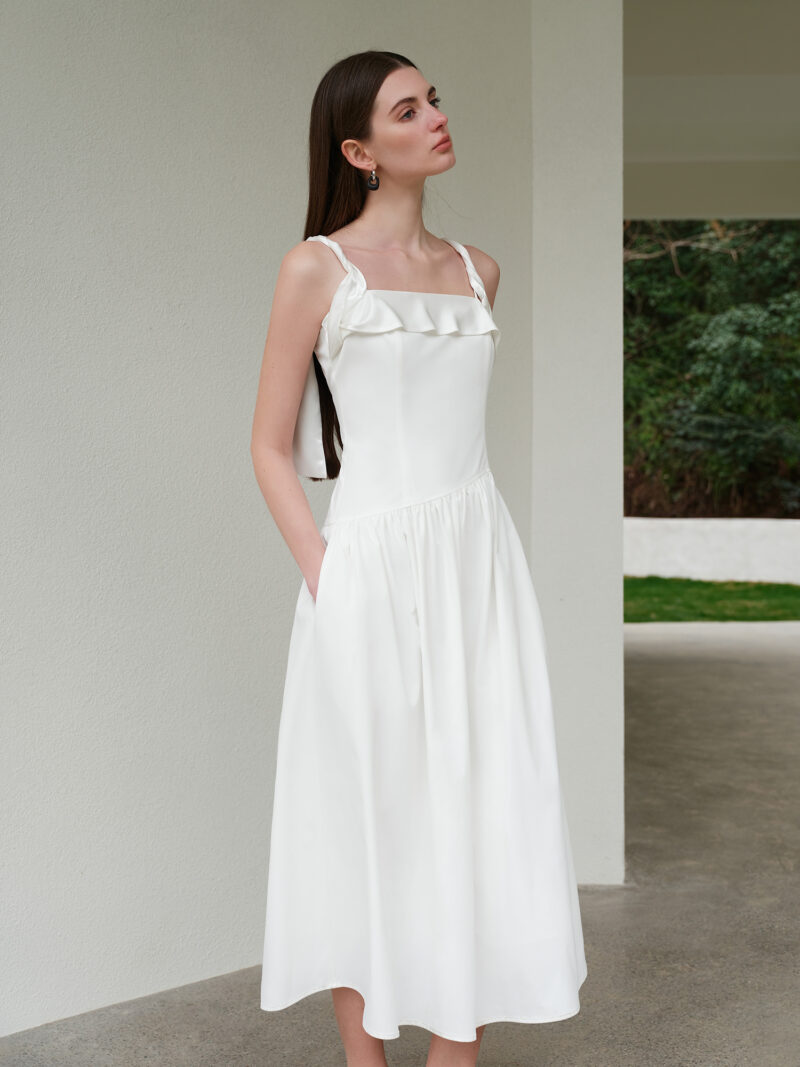 Elegant Minimalist A-Line Strappy Dress – Old Money Style, Mid-Calf Length - Image 3