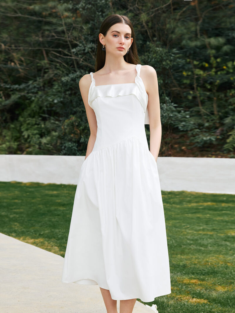 Elegant Minimalist A-Line Strappy Dress – Old Money Style, Mid-Calf Length - Image 2