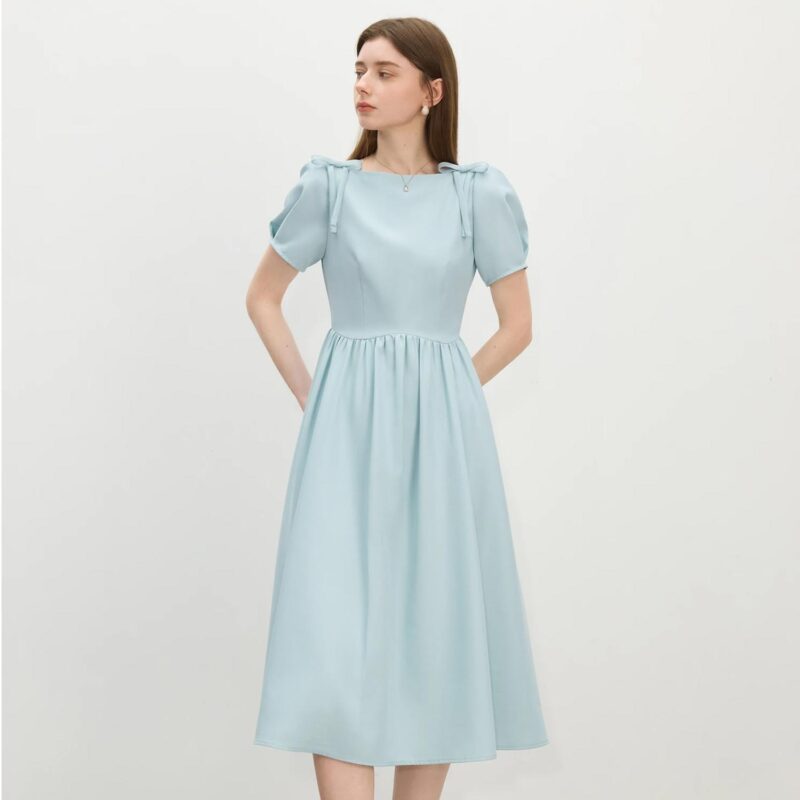 Elegant Summer Square Neck Bow Dress