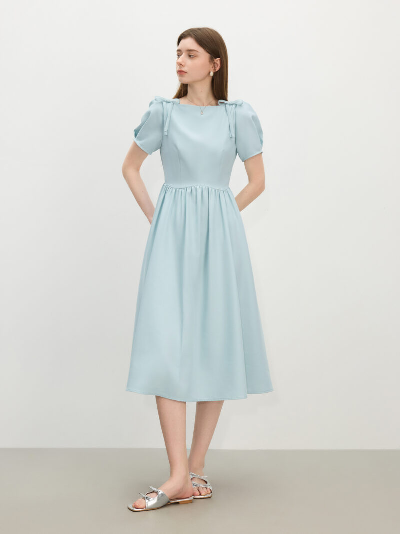 Elegant Summer Square Neck Bow Dress - Image 2