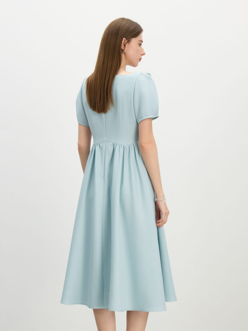 Elegant Summer Square Neck Bow Dress - Image 4