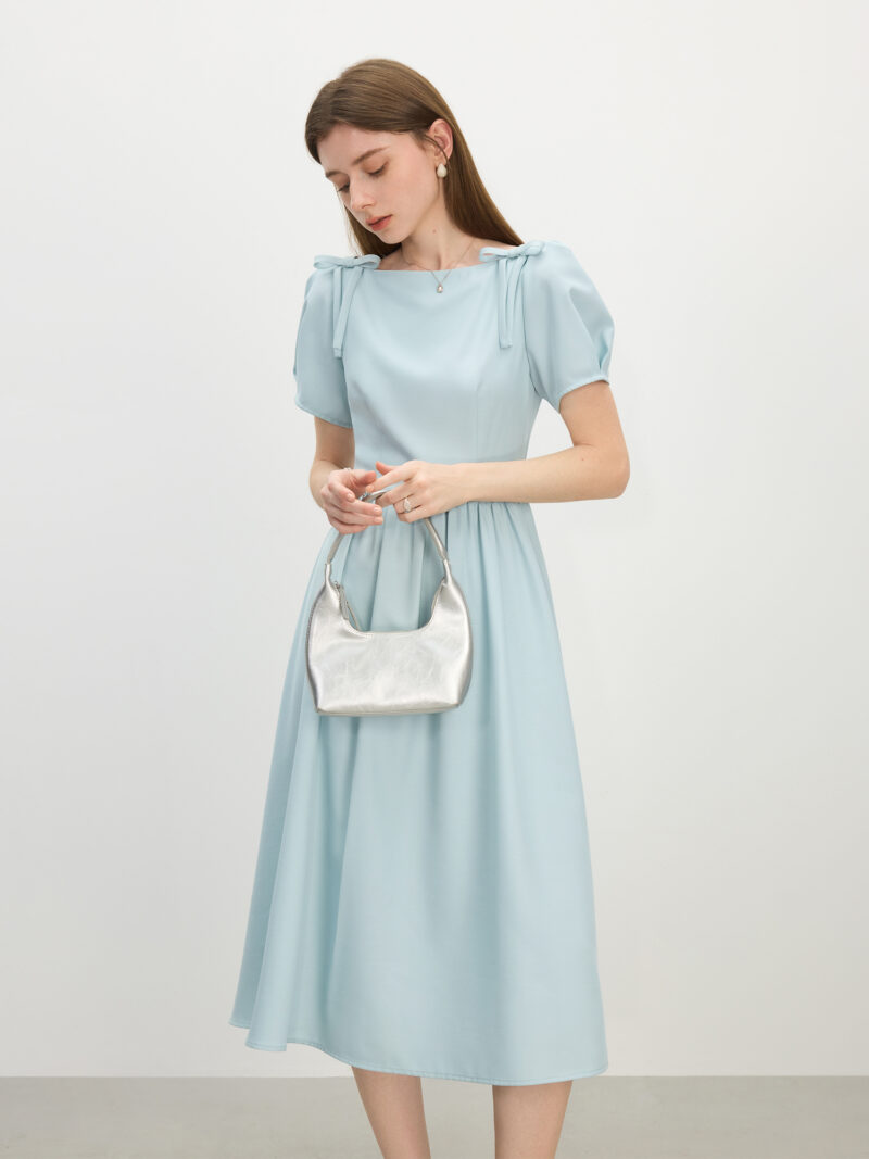Elegant Summer Square Neck Bow Dress - Image 5