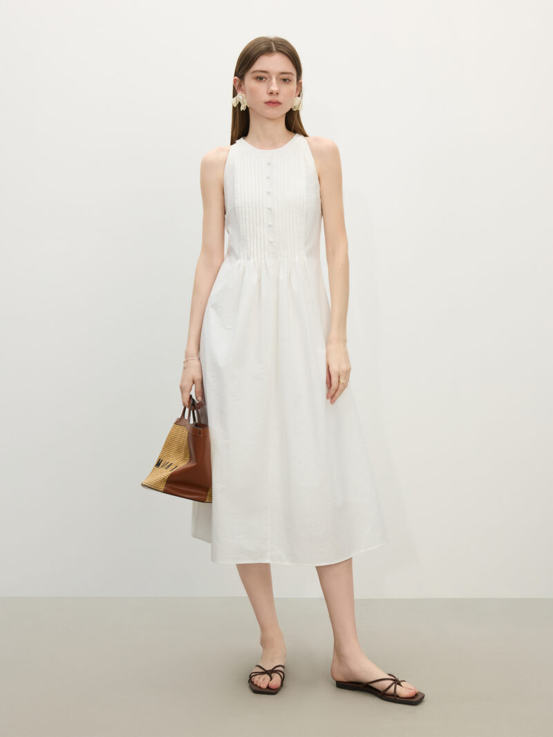 Elegant Slim A-Line Pleated Halter Neck Dress - Image 2