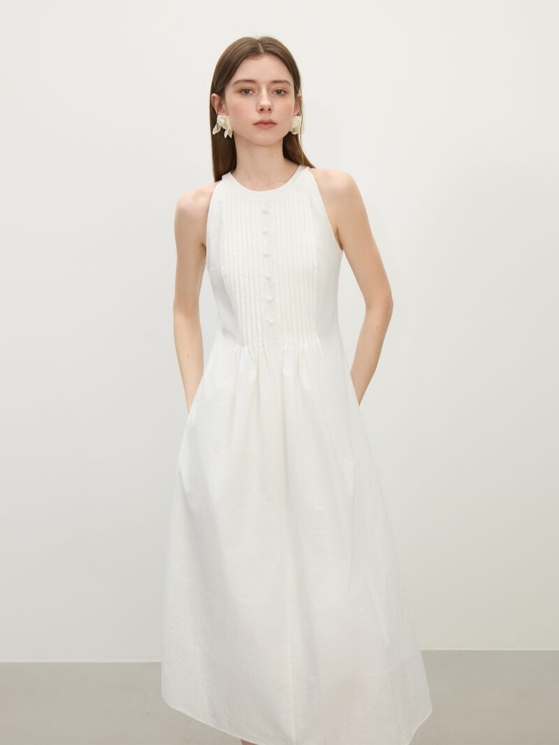 Elegant Slim A-Line Pleated Halter Neck Dress - Image 4
