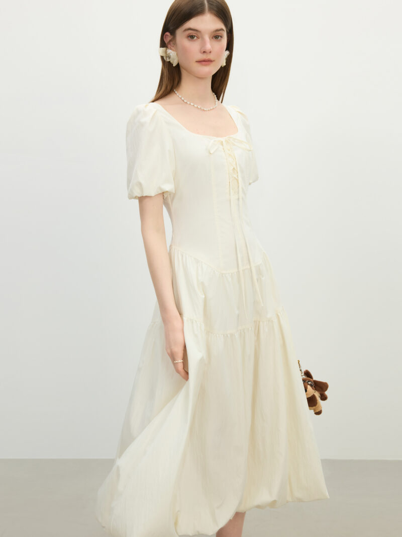 French Square Neck A-Line Puff Sleeve Summer Dress - Image 7