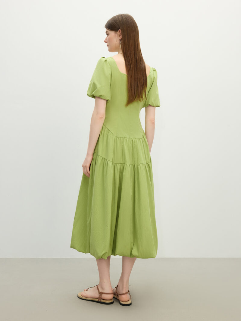 French Square Neck A-Line Puff Sleeve Summer Dress - Image 3