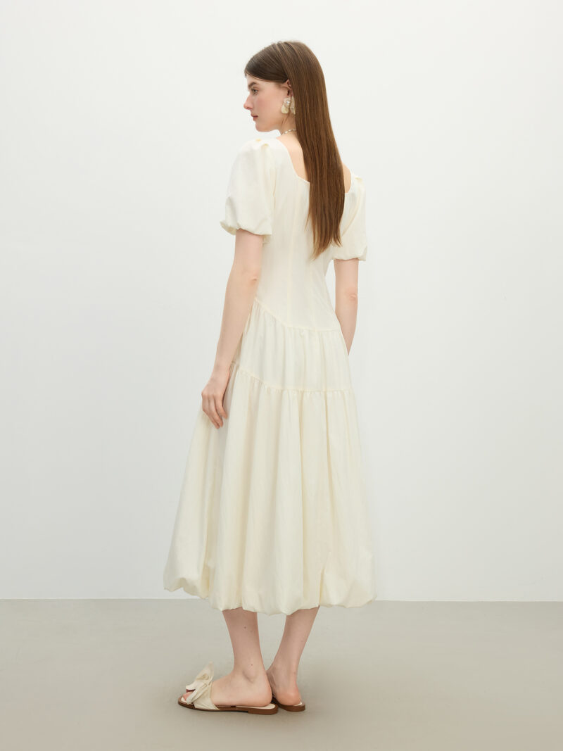 French Square Neck A-Line Puff Sleeve Summer Dress - Image 9