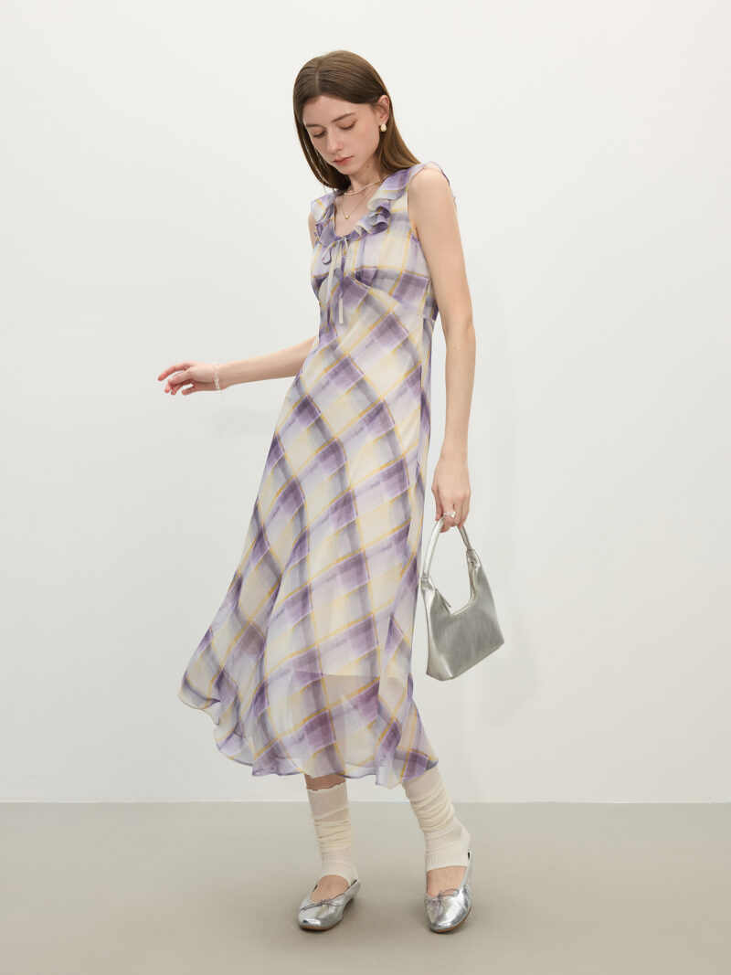 French Checkered Ruffle Summer Dress - Image 6