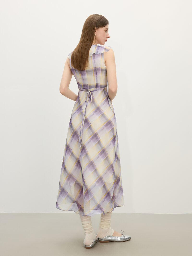 French Checkered Ruffle Summer Dress - Image 9