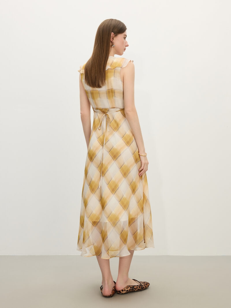 French Checkered Ruffle Summer Dress - Image 5