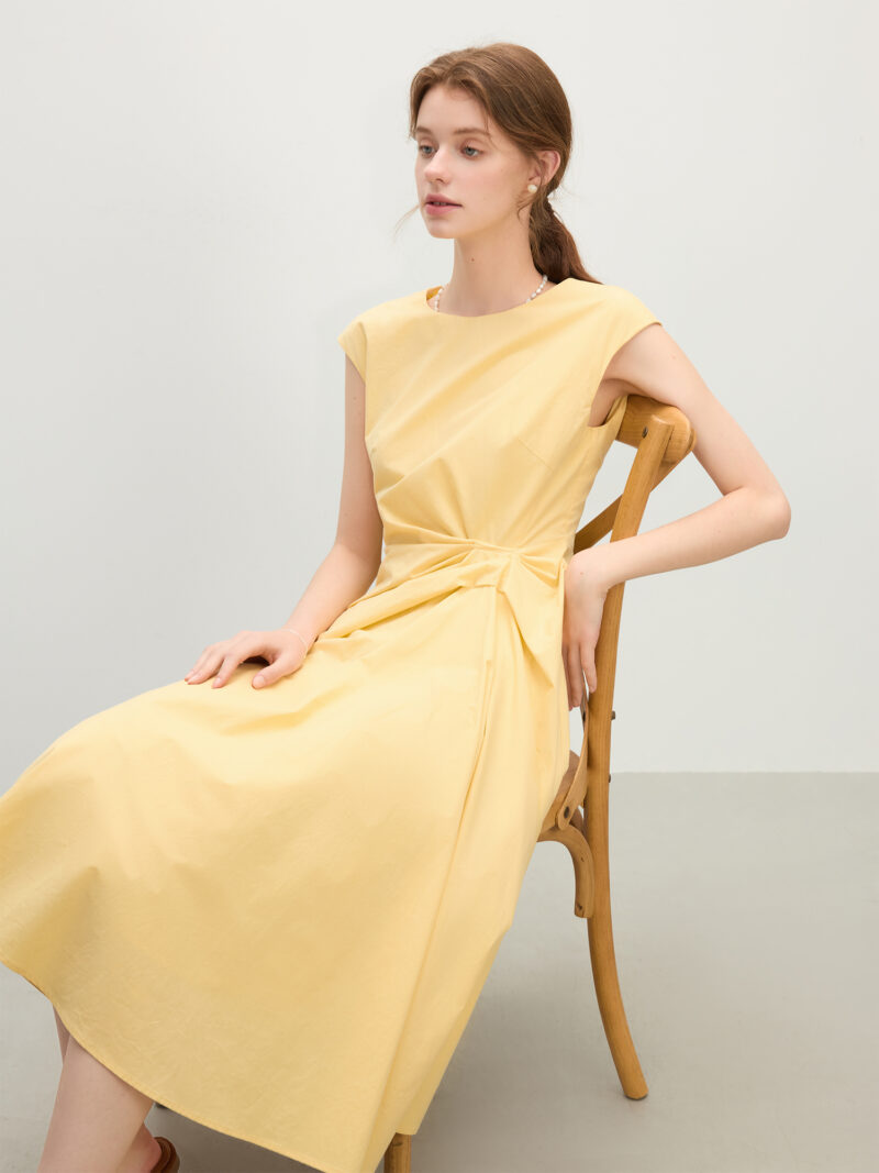 Minimalist High Waist Sleeveless A-Line Cotton Dress – Summer Mid-Calf Style - Image 5