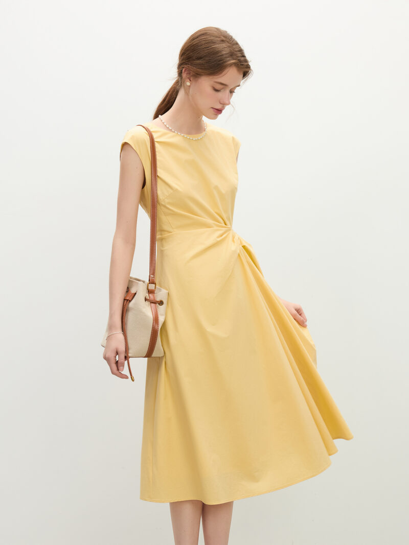 Minimalist High Waist Sleeveless A-Line Cotton Dress – Summer Mid-Calf Style - Image 4