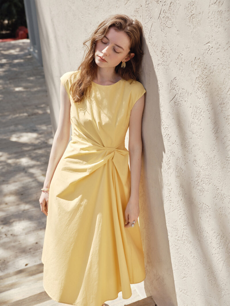 Minimalist High Waist Sleeveless A-Line Cotton Dress – Summer Mid-Calf Style - Image 3