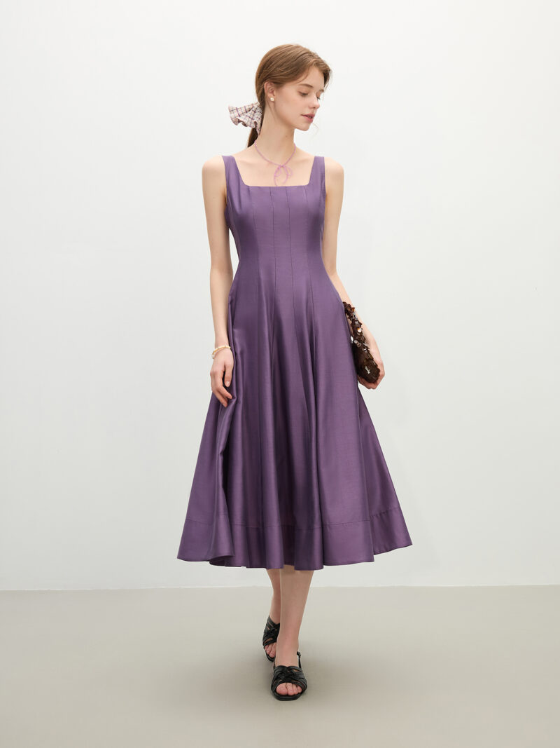 Summer Slim Fit A-Line Strappy Midi Dress with Square Neckline - Image 2