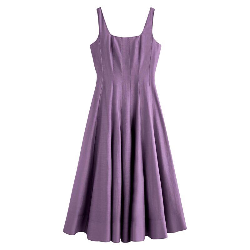 Summer Slim Fit A-Line Strappy Midi Dress with Square Neckline