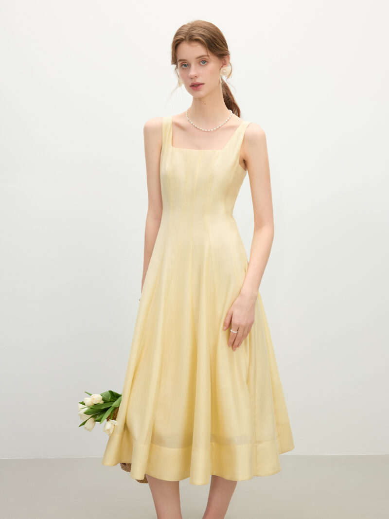 Summer Slim Fit A-Line Strappy Midi Dress with Square Neckline - Image 4